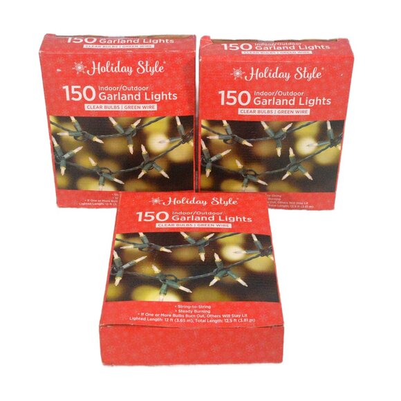 Holiday Style 150 Garland Lights Clear Bulbs Green Wire 3 Boxes - Picture 1 of 3